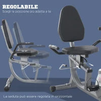 Cyclette Orizzontale con Seduta Regolabile, 8 Resistenze e Monitor LCD, 121.5-136x62.5x98cm, Grigio