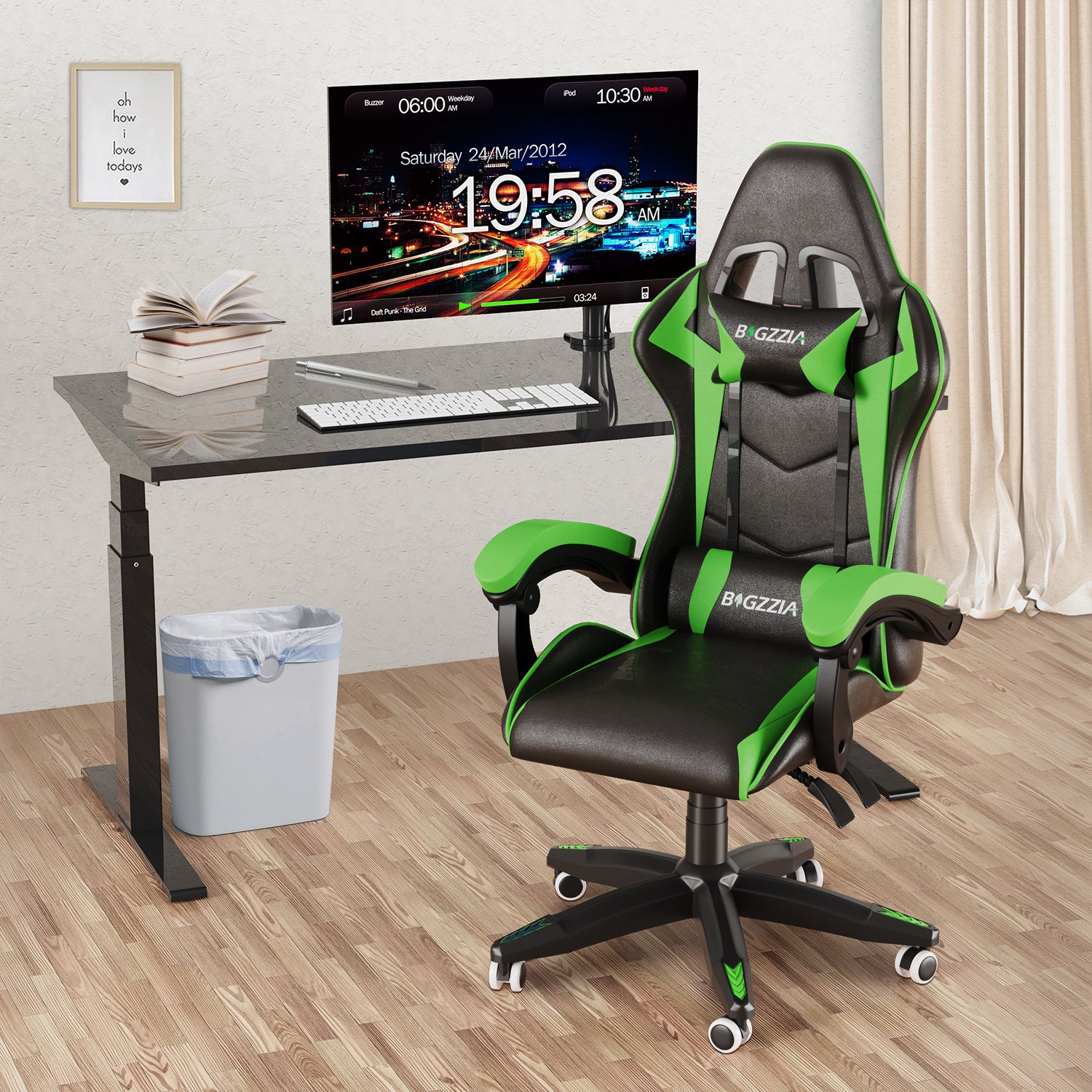 Sedia gaming Verde - Poltrona Racing - RATTANTREE - Schienale Reclinabile, Altezza Regolabile, 360 Gradi Direzionale