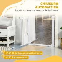 Cancellino per Cani Regolabile con Porta Piccola e Chiusura Automatica, 75-103x76cm, Bianco