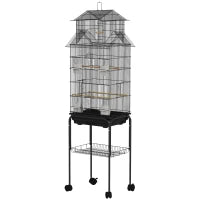 Gabbia per uccelli design casa mangiatoie posatoi porte vassoio escrementi amovibile maniglia trasporto 50,5x41x163cm nero