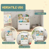 Libreria per Bambini 3-8 Anni a 3 Ripiani con Cassetto Inferiore, in MDF, 62.5x30x70 cm, Bianco