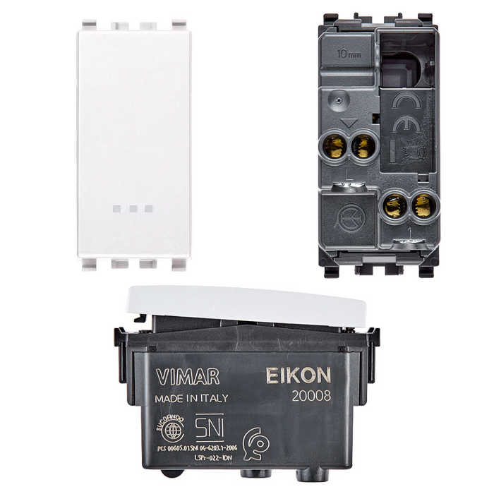 Vimar pulsante 1p no 10a illuminabile con tasto sostituibile serie eikon *** colore bianco, confezione 1
