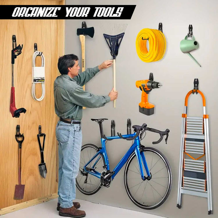 Set Square Small - 9 ganci da garage per carichi pesanti, ganci da parete forma squadrata 7x11 cm, doppio braccio antiscivolo