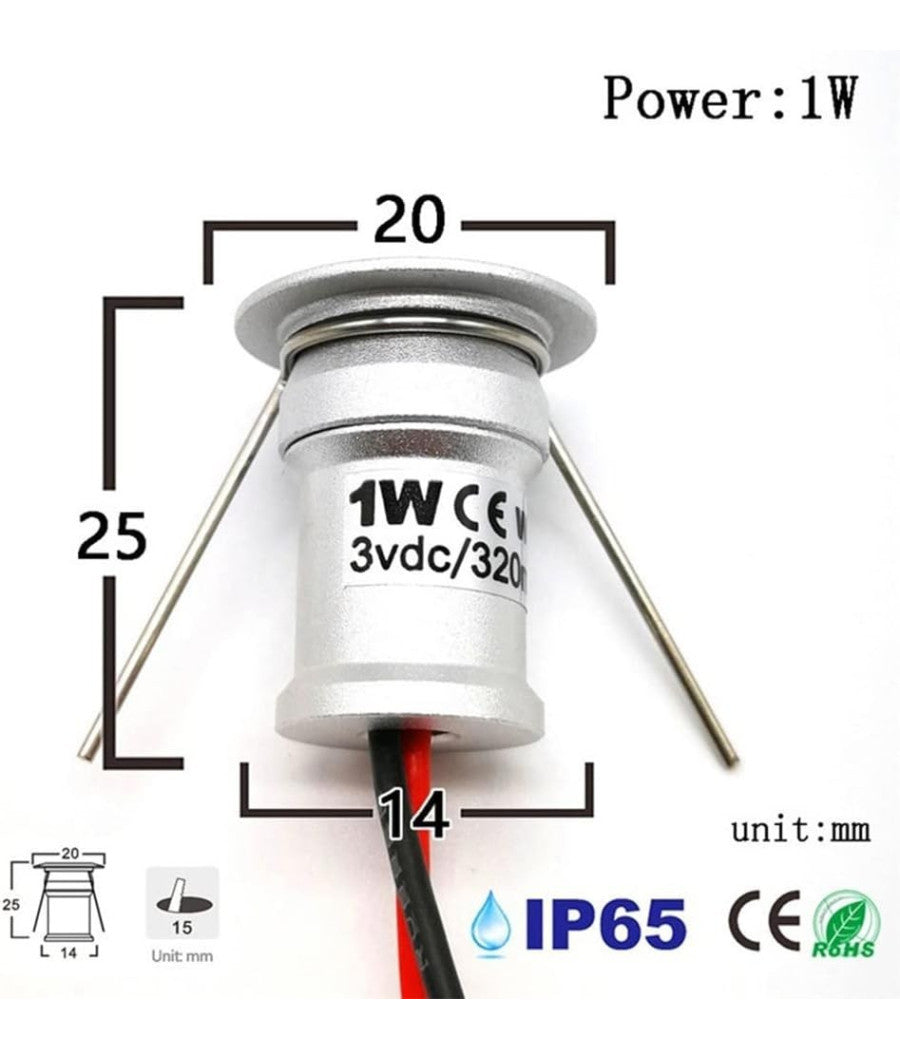 9 X Mini Faretto A Led Da Incasso 1w Cree Cob Silver Cielo Stellato Punto Luce  -bianco Freddo      -