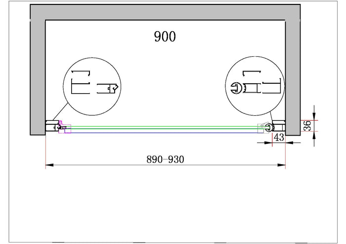 Parete Doccia Battente In Nicchia Vetro 8 mm Easy-clean Reversibile 89-93 REGOLABILE - H 200 CM - 8 MM 
