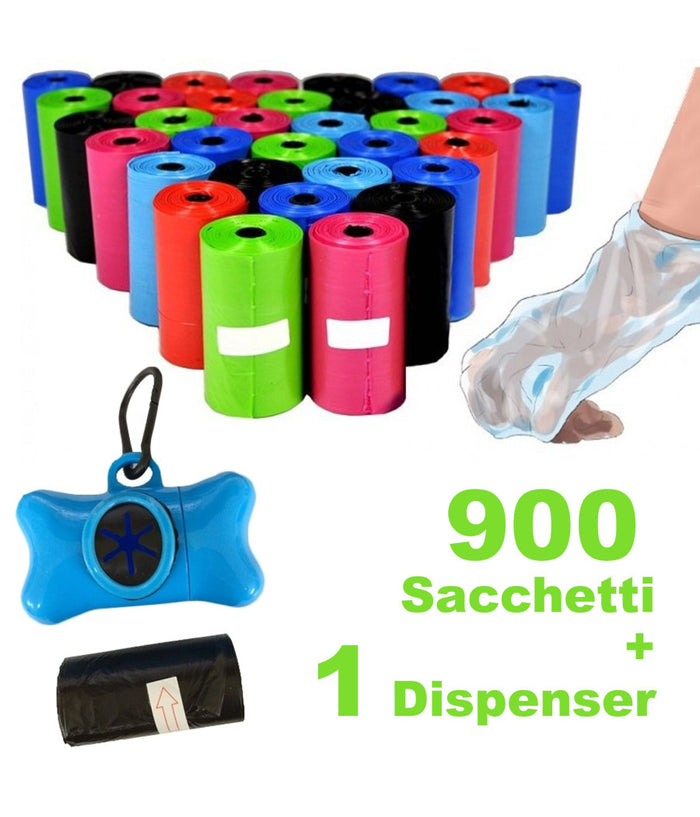 900 Sacchetti Igienici Per Bisogni Escrementi Cani Raccolta Feci Con Dispenser         