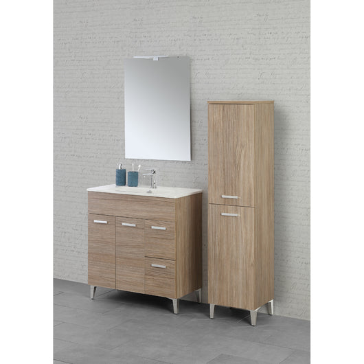 COMPOSIZIONE BAGNO MOBILE LAVABO 80cm +SPECCHIO+COLONNA PORTASCIUGAMANI ROVERE TROPEA FERIDRAS