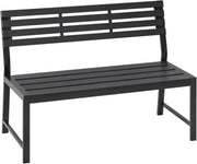 Panca da Giardino 115x55x85 cm, Panchina da Esterno con Schienale Senza Braccioli, 2-3 Posti, Struttura in Metallo, Resistente alle Intemperie, Portata 280 kg, per Cortile, Terrazza, Prato, Nero