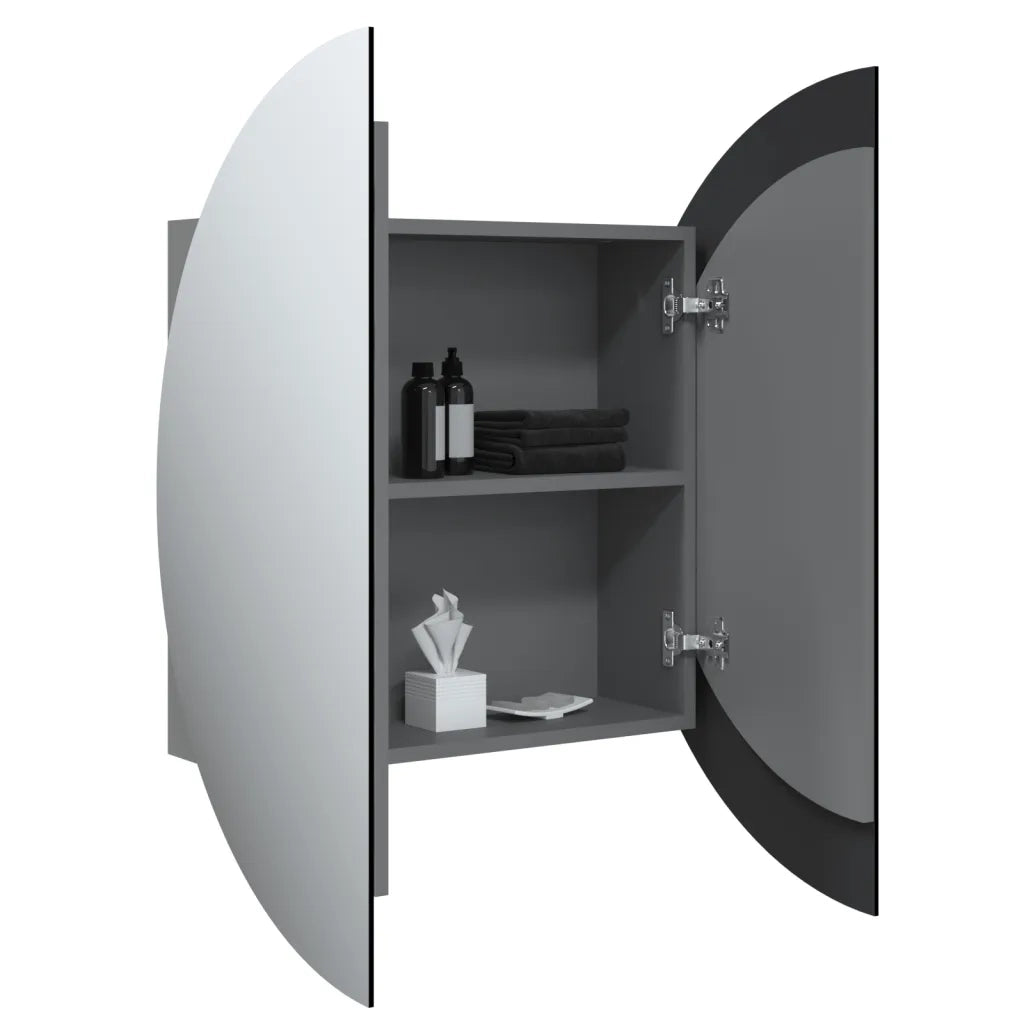 Armadio da Bagno | Mobile da Bagno con Specchio Rotondo e LED Grigio 54x54x17,5cm