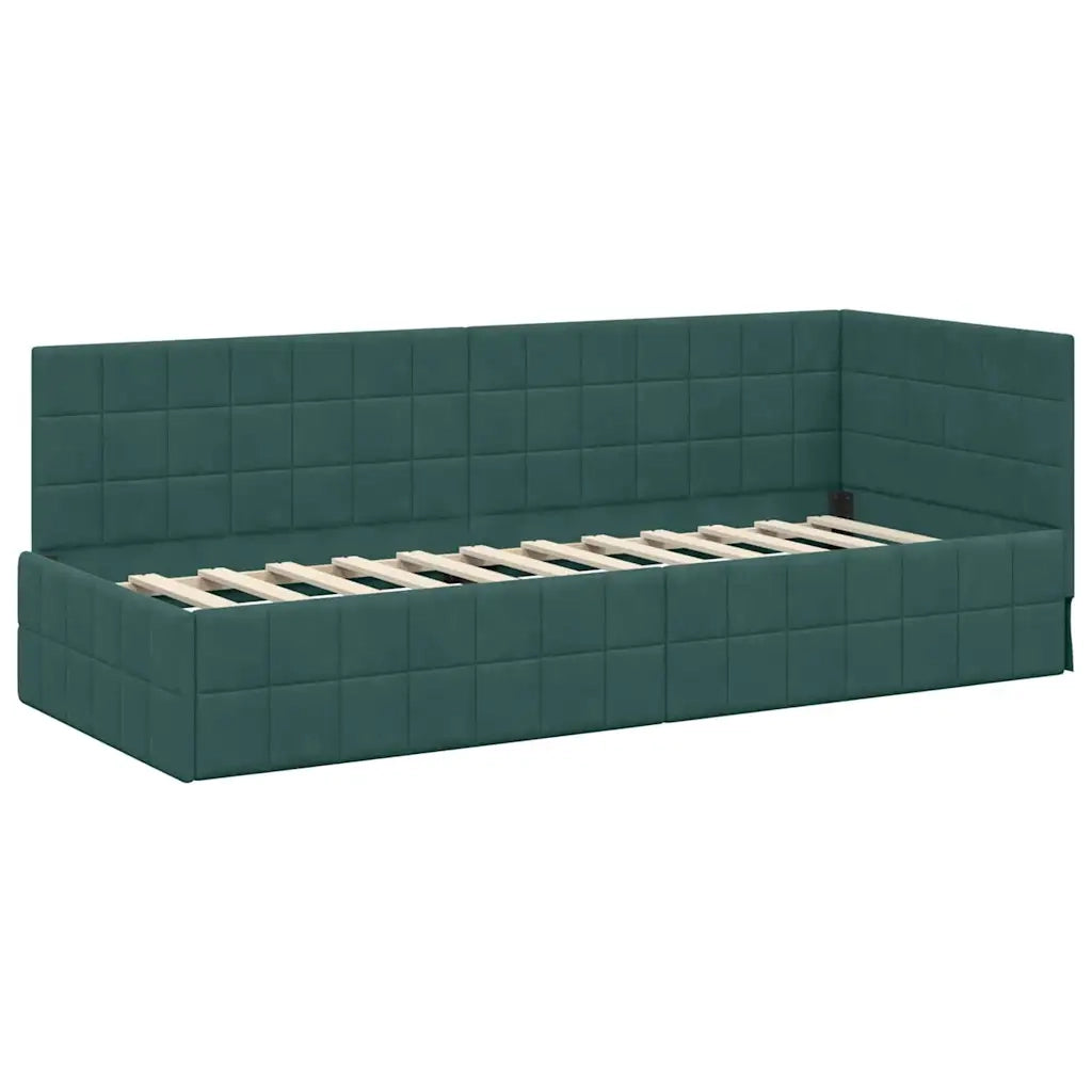 Letto singolo | Letto per adulti | Cornice del letto ad angolo Verde Scuro 80 cm x 200 cm Velluto