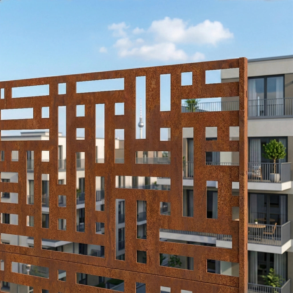 Pannello Divisorio Bernalda Struttura Traforata in Acciaio Corten 180 x 120 cm Marrone Ossidato casa.pro