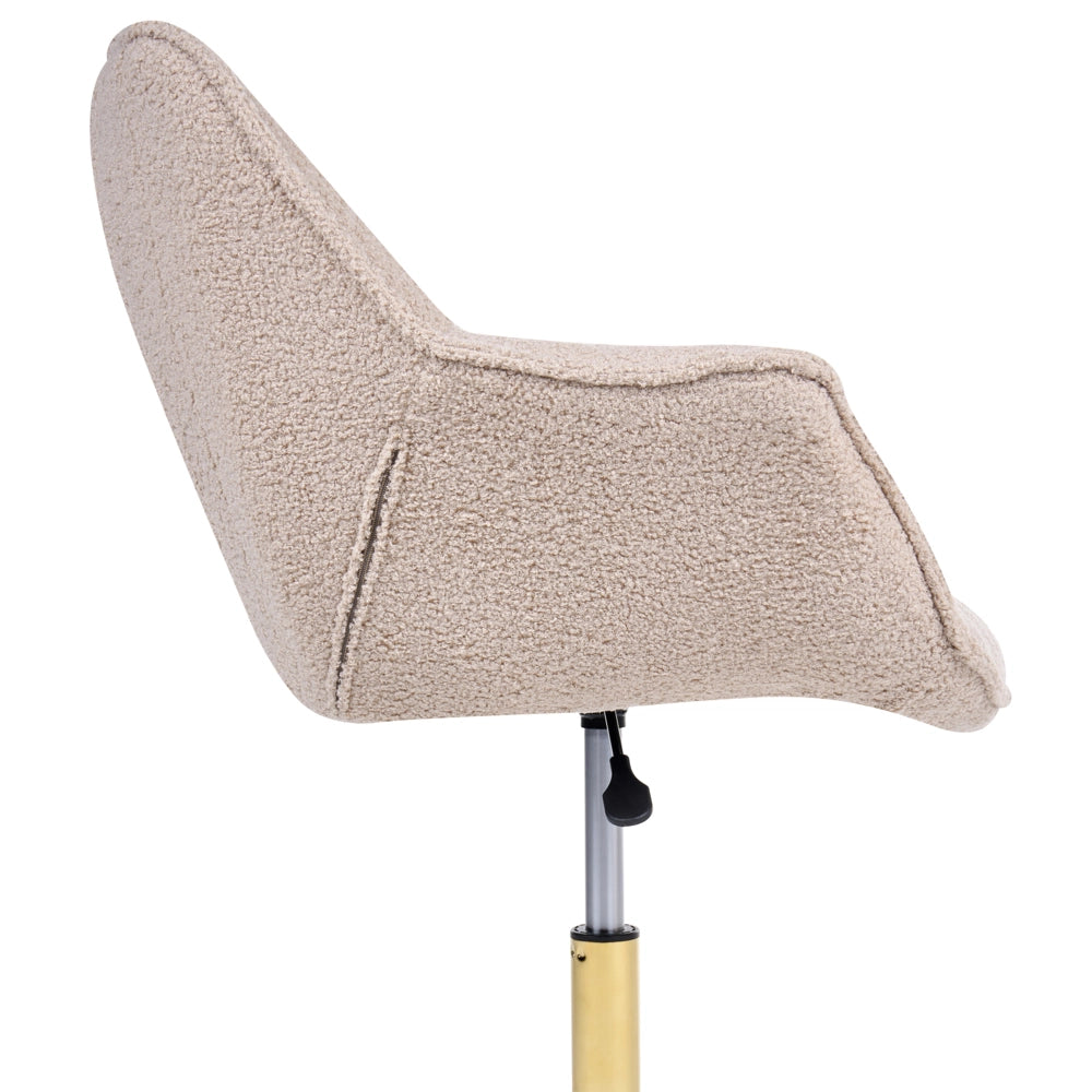 Sedia girevole da ufficio in bouclé beige, regolabile in altezza, per l'ufficio domestico