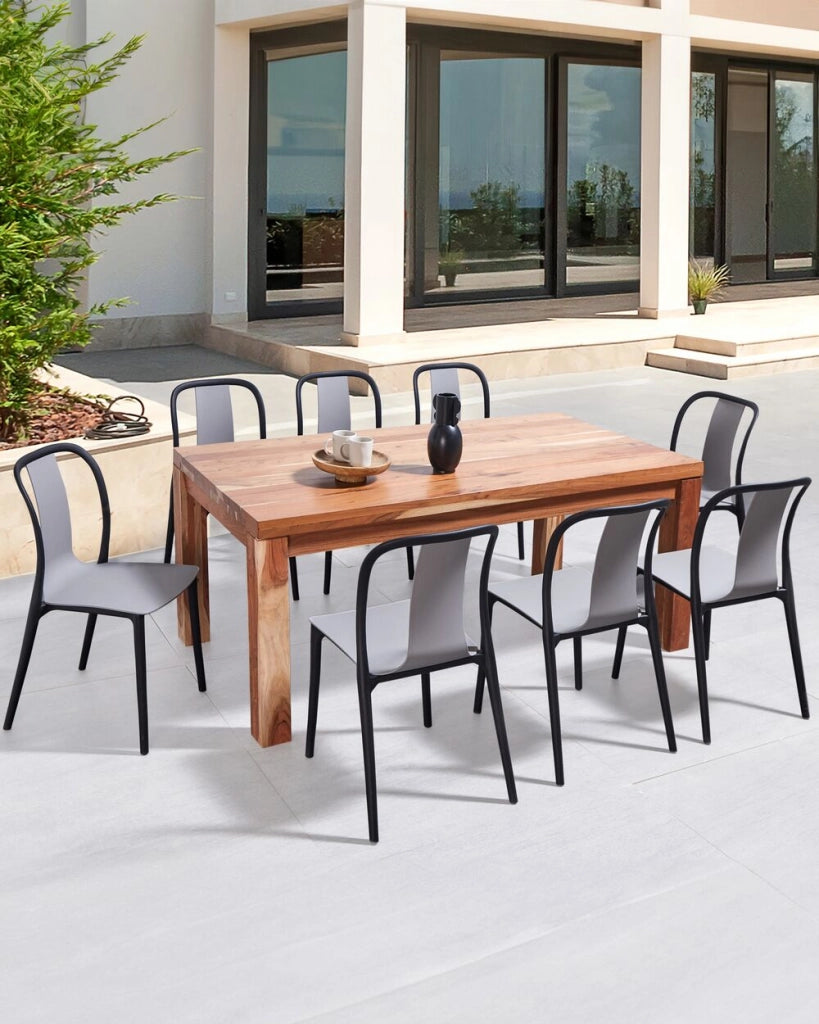 Set di 8 sedie per esterno grigie e nere impilabili senza braccioli giardino patio terrazzo