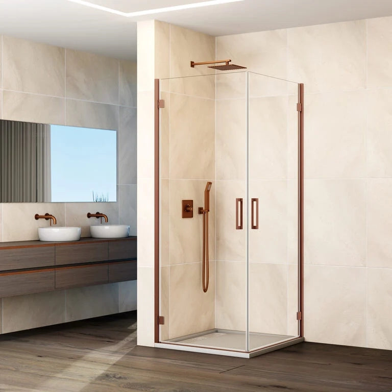 Box doccia angolare GLASS 2 porte battenti 43,5-45,5/43,5-45,5 cm rame vetro trasparente
