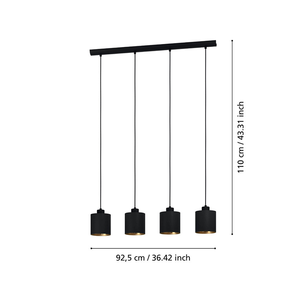 Lampadario Contemporaneo Zaragoza 4 Luci Acciaio Nero