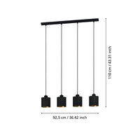 Lampadario Contemporaneo Zaragoza 4 Luci Acciaio Nero