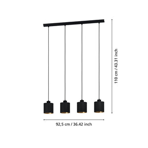 Lampadario Contemporaneo Zaragoza 4 Luci Acciaio Nero