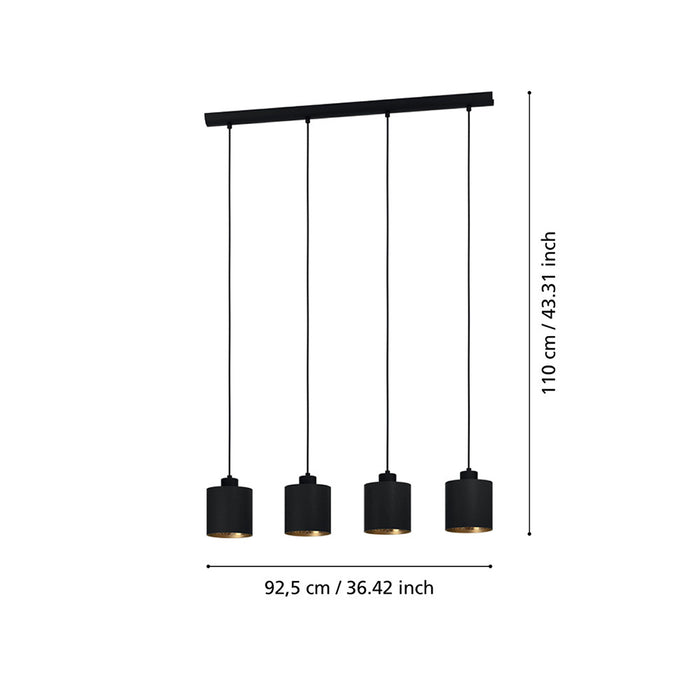 Lampadario Contemporaneo Zaragoza 4 Luci Acciaio Nero