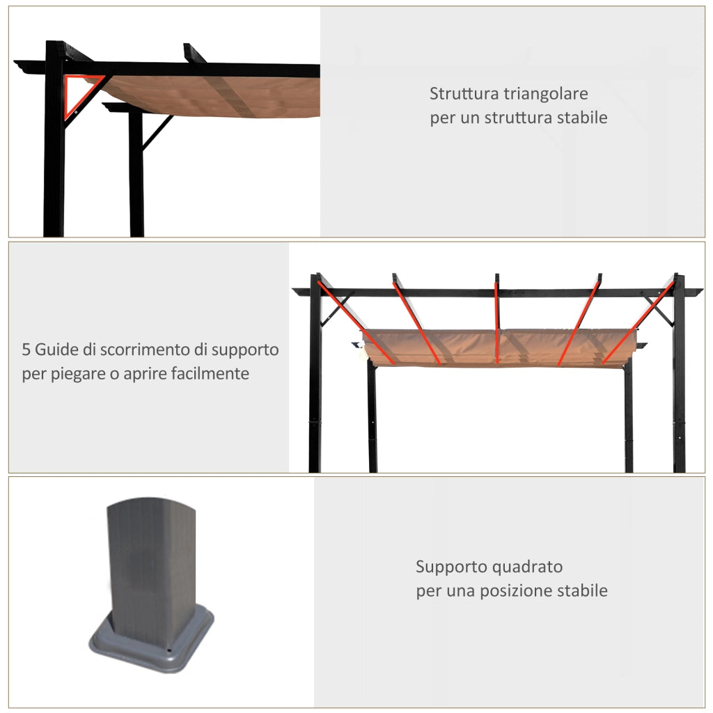 Gazebo Pergola da Giardino 3x4m ¨C zephmum ¨C Grigio e Marrone in Alluminio e Poliestere