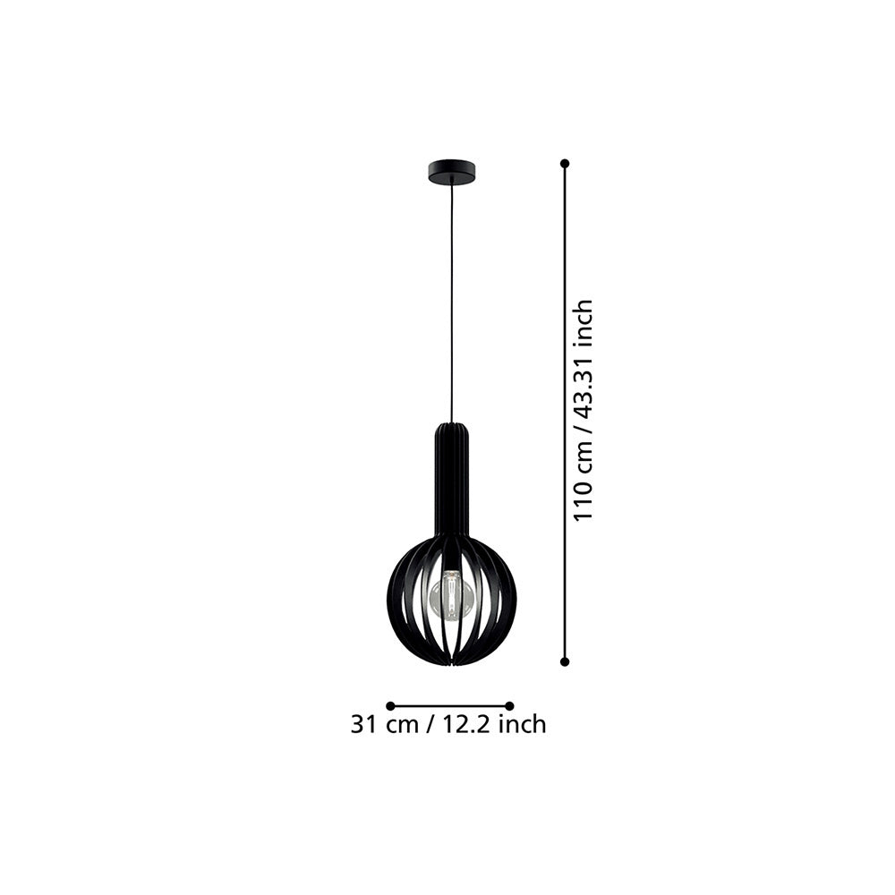 Lampadario Industrial Velasco 1 Luce Acciaio Nero Diffusore Nero Tondo