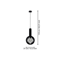 Lampadario Industrial Velasco 1 Luce Acciaio Nero Diffusore Nero Tondo