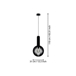 Lampadario Industrial Velasco 1 Luce Acciaio Nero Diffusore Nero Tondo