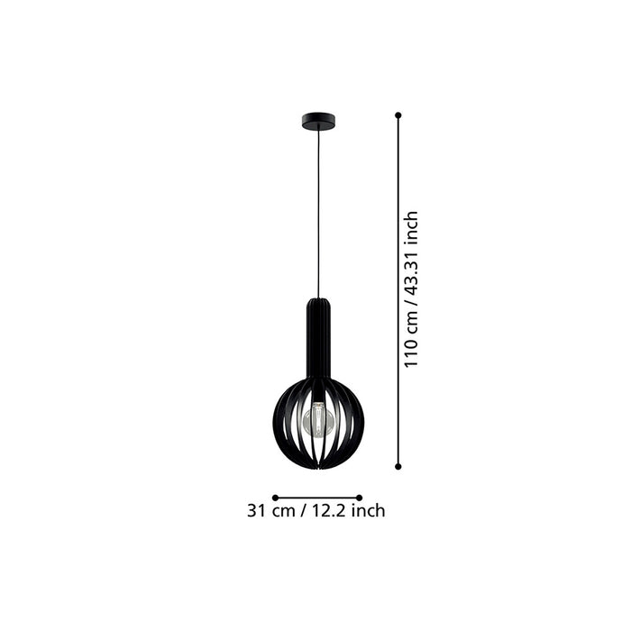 Lampadario Industrial Velasco 1 Luce Acciaio Nero Diffusore Nero Tondo