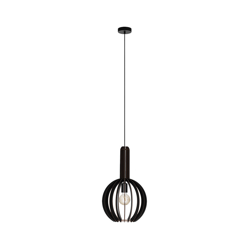 Lampadario Industrial Velasco 1 Luce Acciaio Nero Diffusore Nero Tondo
