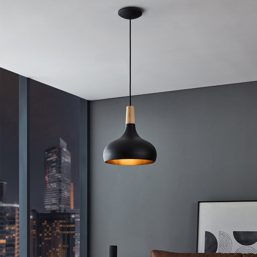 Lampadario Contemporaneo Sabinar Medio 1 Luce Metallo Nero E Marrone