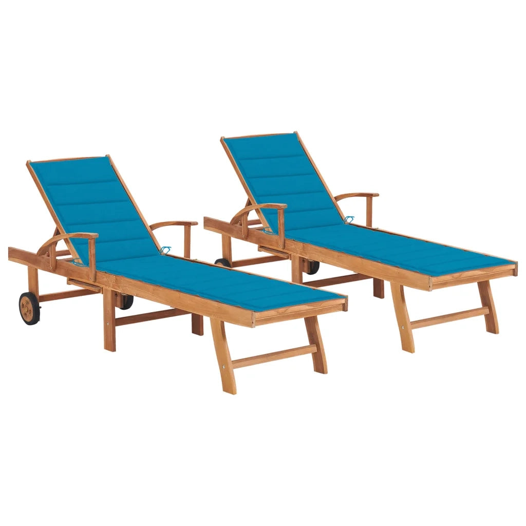 Lettini Prendisole 2 pz con Cuscino Blu Legno Massello di Teak cod mxl 76220
