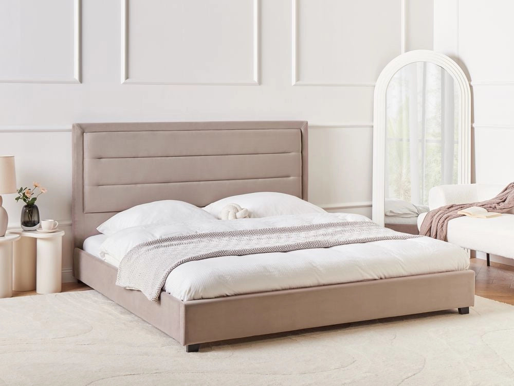 Letto matrimoniale in velluto grigio scuro 180 x 200 cm con testiera imbottita stile moderno