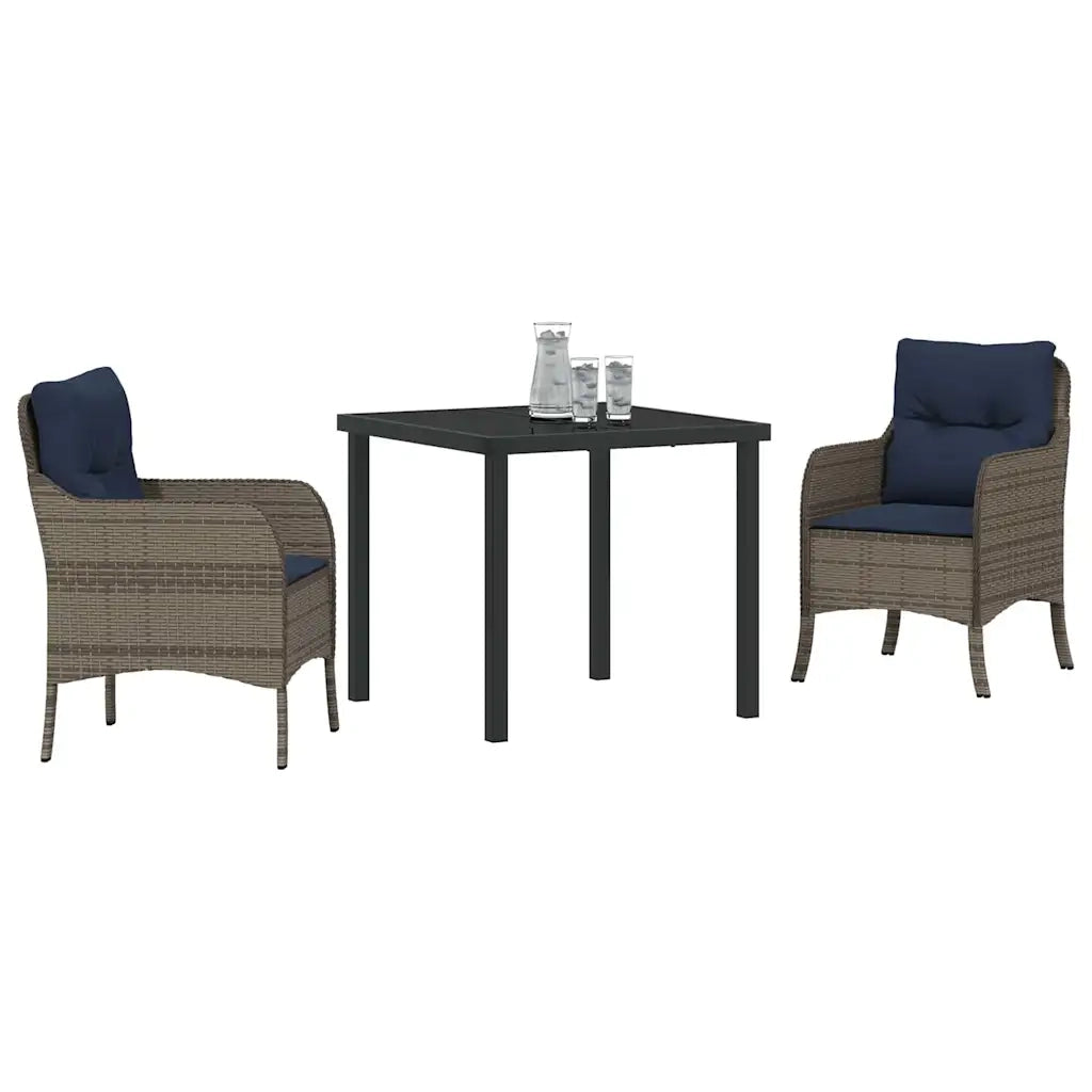 Set da Pranzo per Giardino con cuscino 3 pcs Grigio polyrattan 3380190