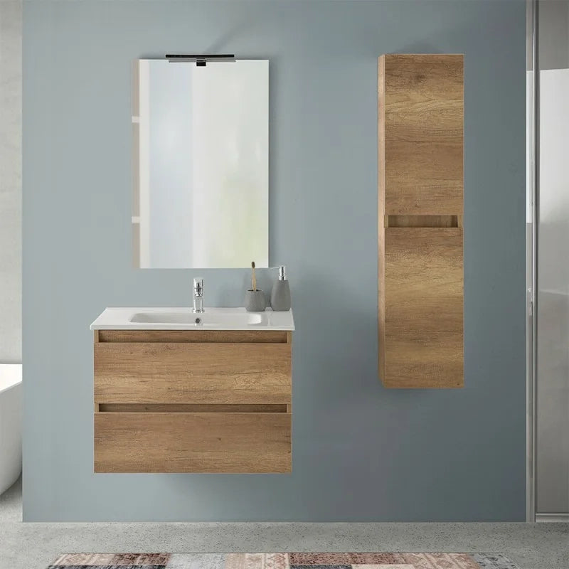 Mobile bagno sospeso 70 cm rovere naturale con pensile H 125 Nadia
