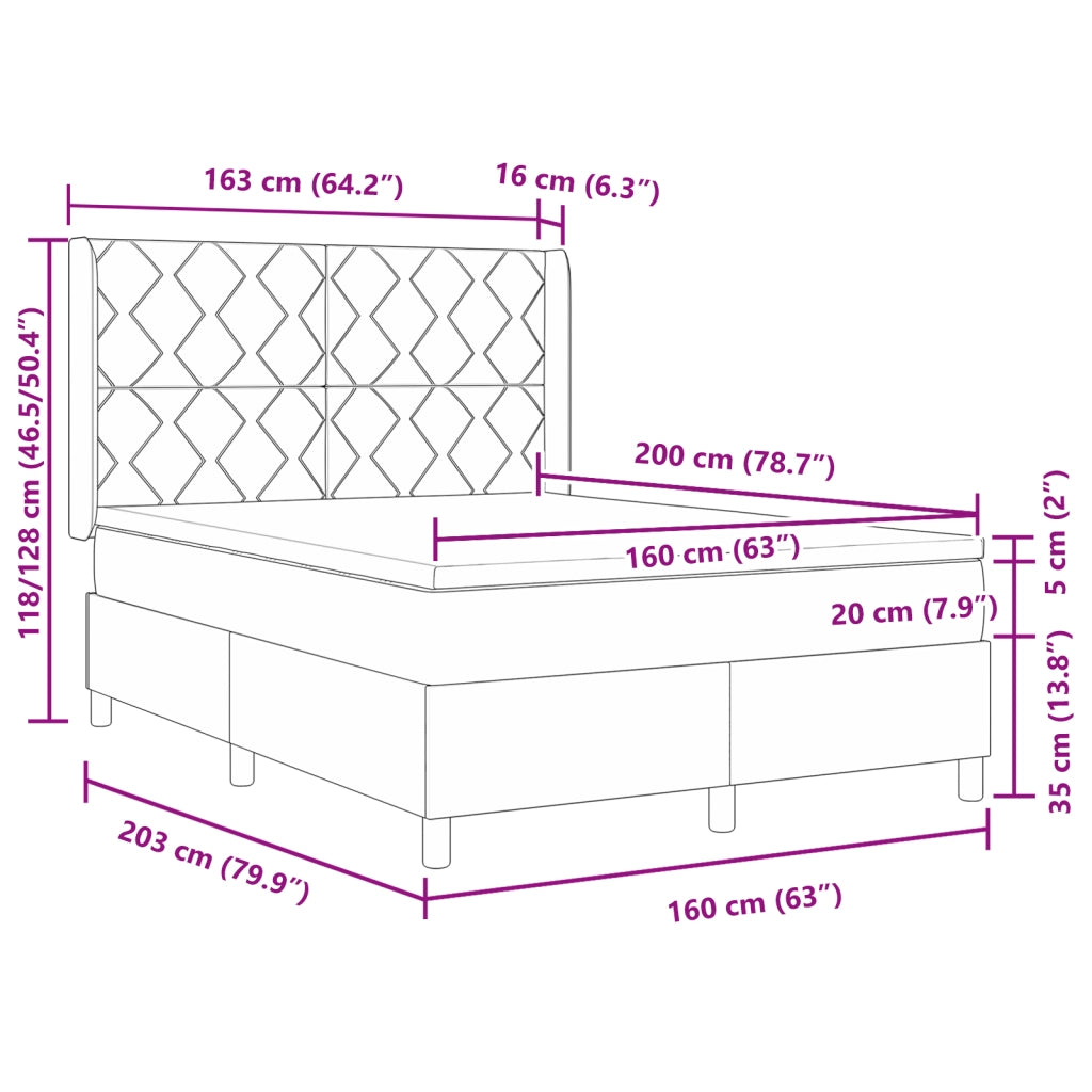 Letto a Rete con Materasso Tortora 160x200 cm Tessuto