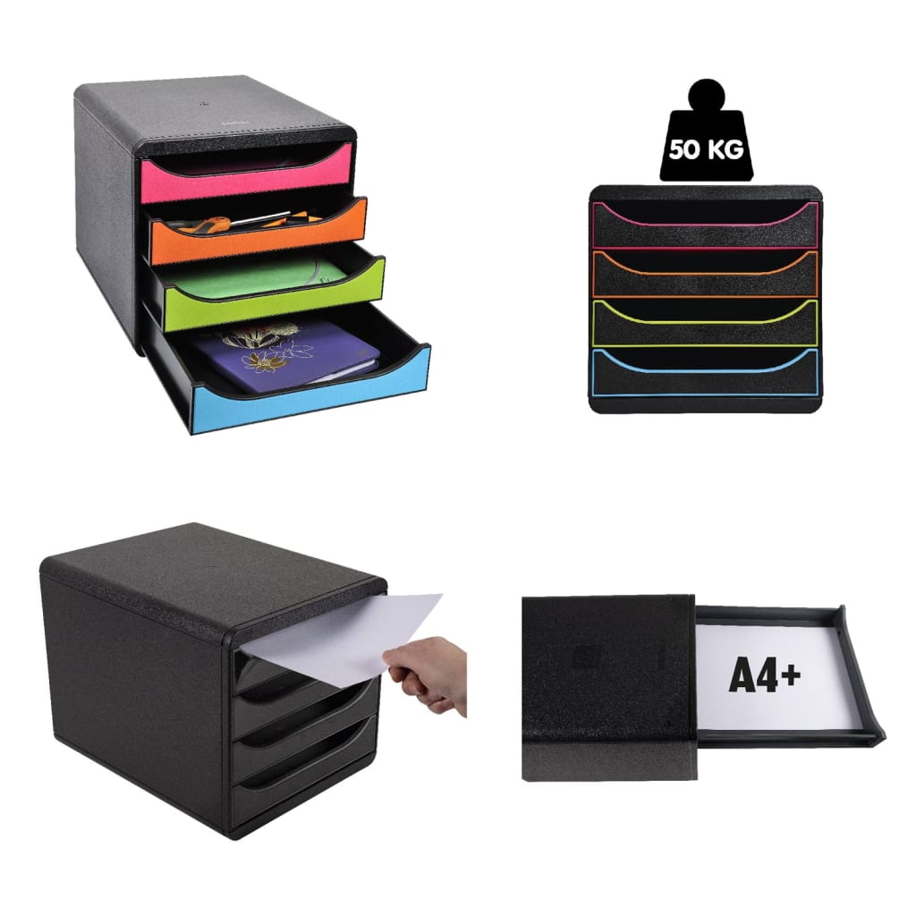 Exacompta Set da Scrivania con 4 Cassetti Big-Box Black Office Nero 444586