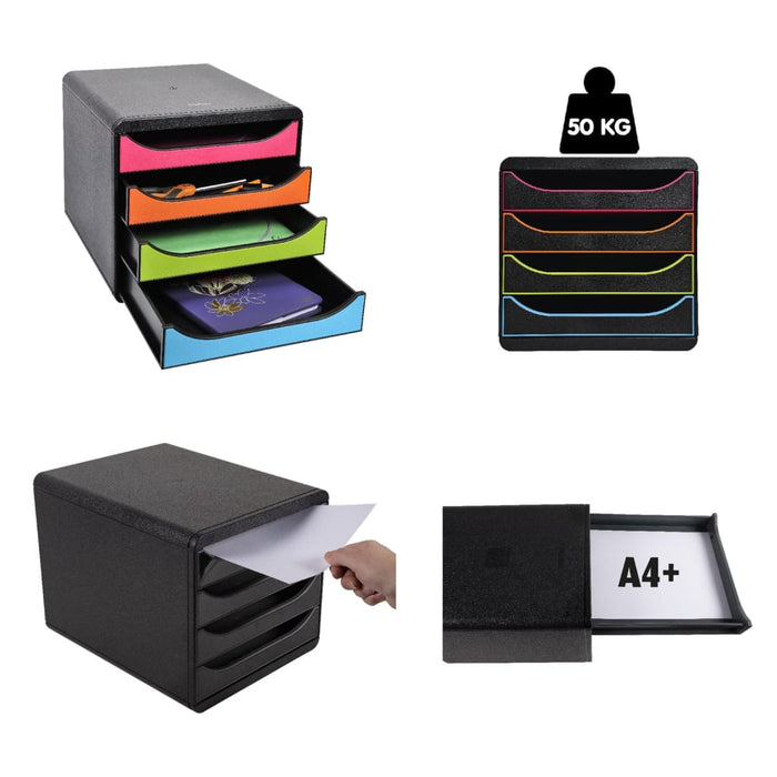 Exacompta Set da Scrivania con 4 Cassetti Big-Box Black Office Nero 444586