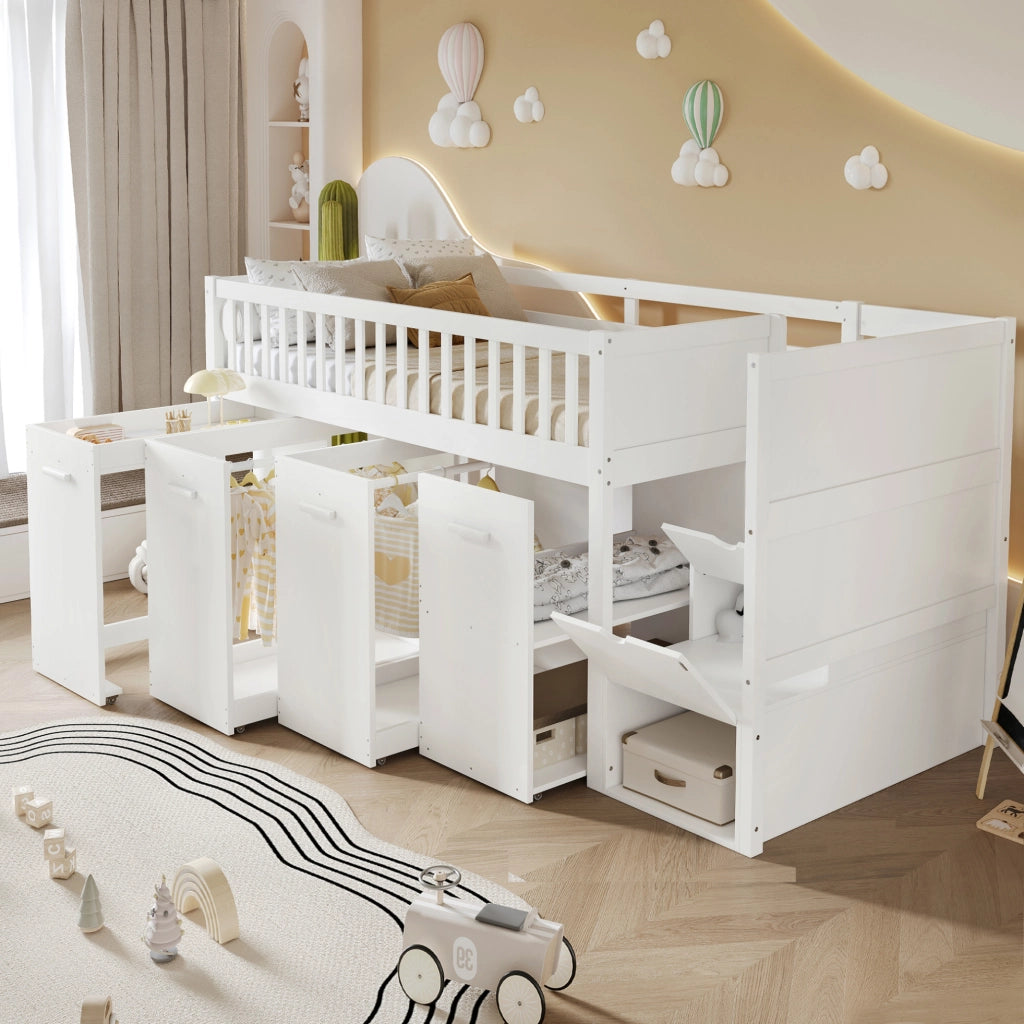 Letto a castello multifunzione bianco 90x200 cm con scrivania