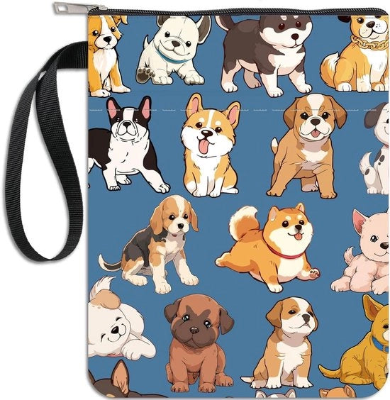 Borsa impermeabile per libri per amanti dei cani - Sfondo colorato - Copertine in carta rigida - Cinturino con chiusura a rasoio