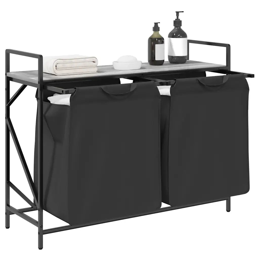 Cesto della Biancheria 2 Scomparti con Ripiano Grigio Sonoma 859078