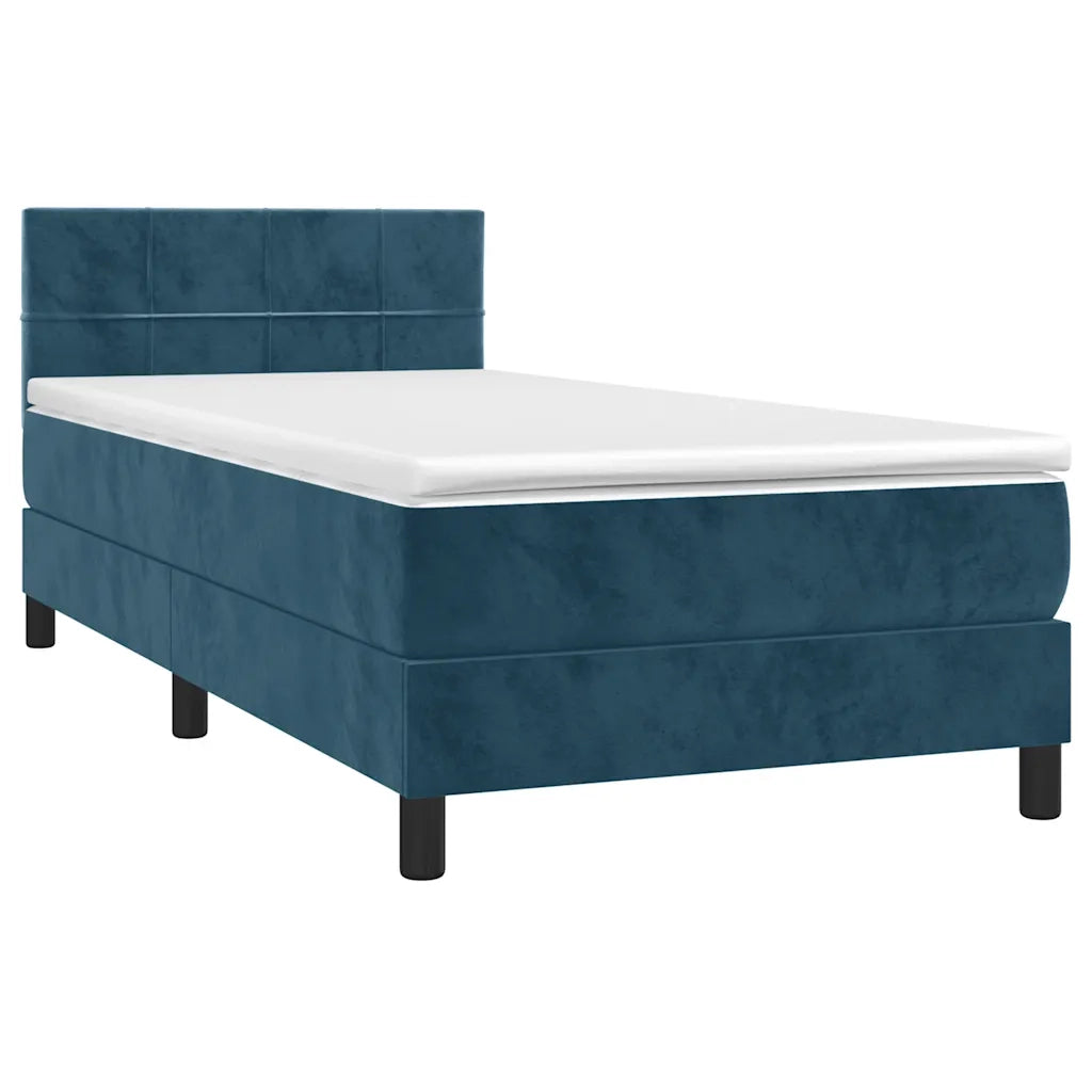 Letto a Molle con Materasso e LED Blu Scuro 80x200cm in Velluto