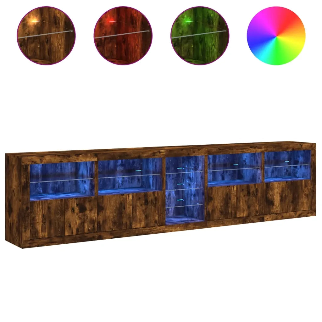 vidaXL Credenza con Luci LED Rovere Fumo 283x37x67 cm