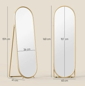 Specchio ovale a figura intera con cornice in metallo dorato, 160 cm