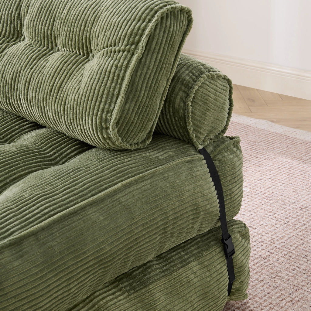 Pouf, divano letto pieghevole, velluto a coste, schienale regolabile, pronto all'uso, verde