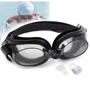 Trade Shop - Occhialini Nero Nuoto Piscina Mare Sport Regolabili Con Tappi Per Naso Orecchie -