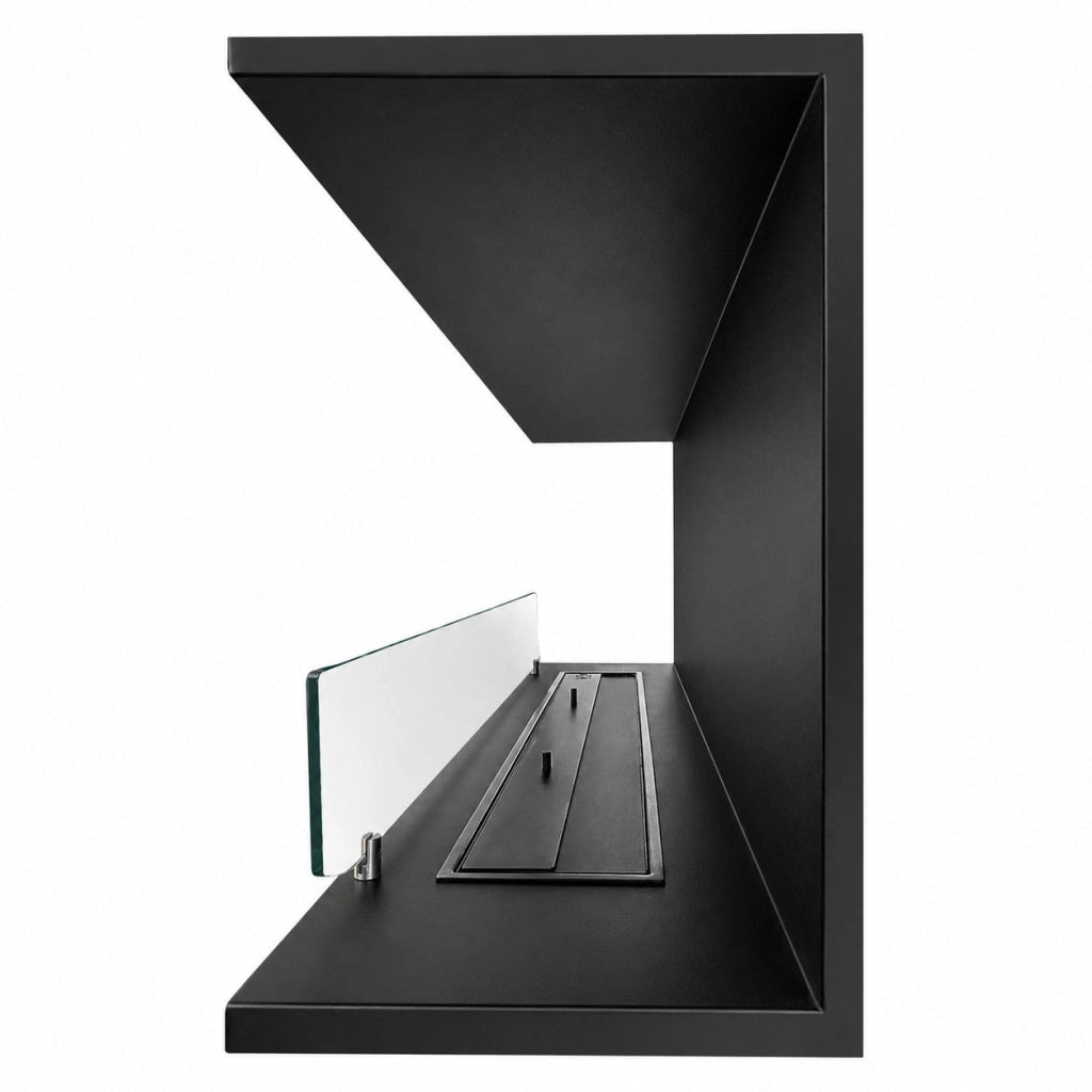 Camino a Bioetanolo da Incasso Trifacciale 120x30x50 cm Giove 3 Lati Aperti Struttura in Acciaio Nero