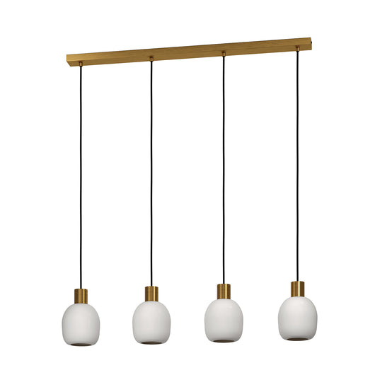 Lampadario Contemporaneo Manzanares Acciaio Ottone Vetro 4 Luci E27