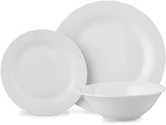Servizio da 12 pezzi / 4 piatti da tavola, 4 piatti per antipasto, 4 piatti da portata / servizio da tavola bianco, resistente a microonde e lavastoviglie