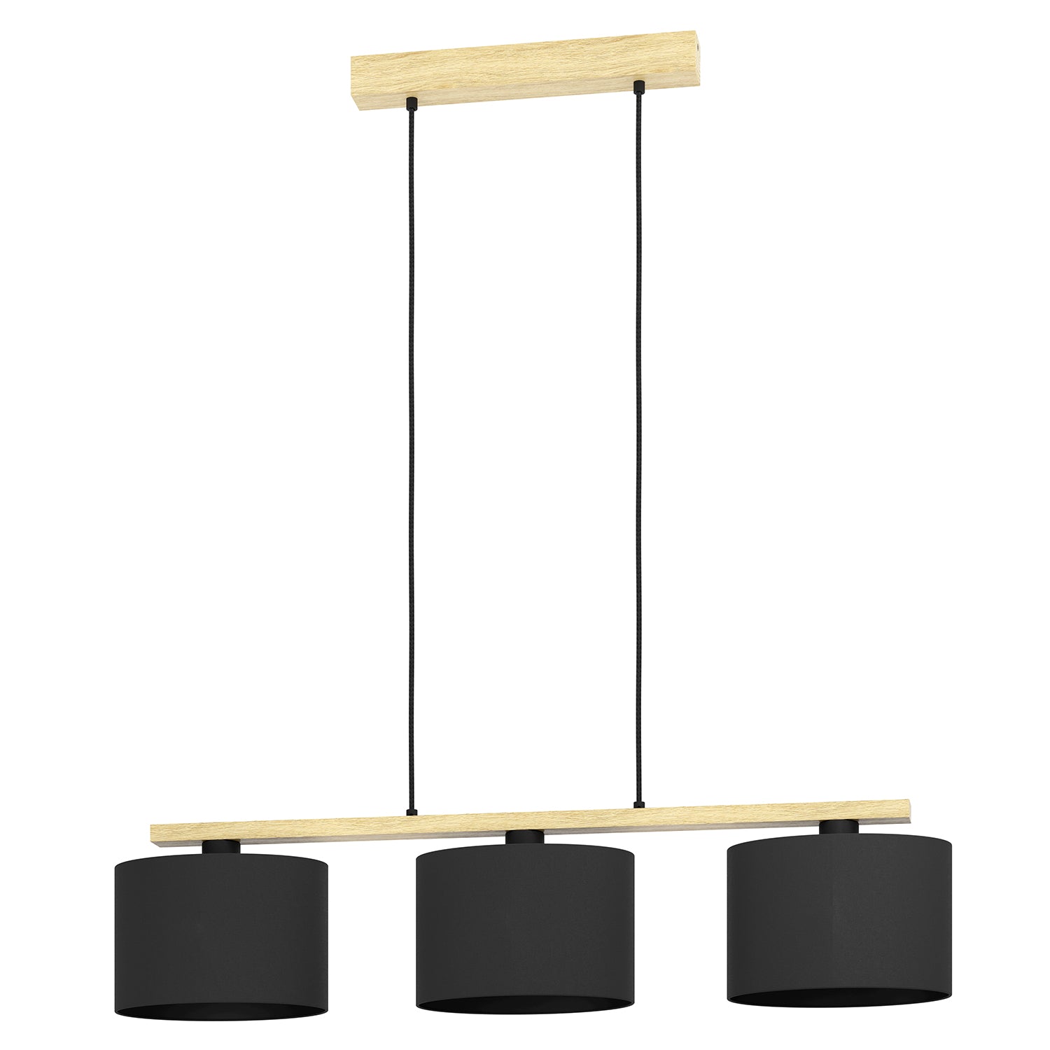 Lampadario A Sospensione Contemporaneo Castralvo Metallo Nero Legno 3 Luci E27