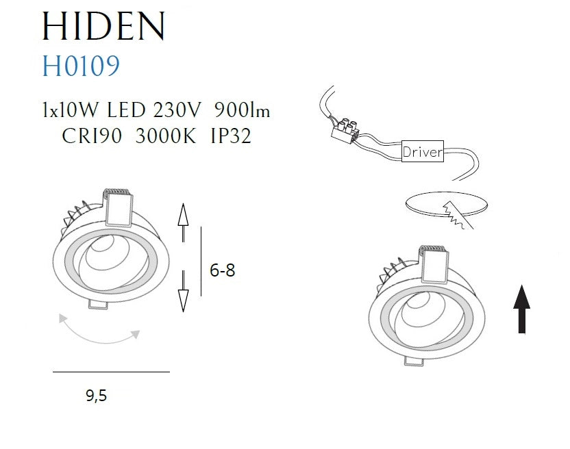 Faretto incasso orientabile tondo bianco LED 10W Maxlight