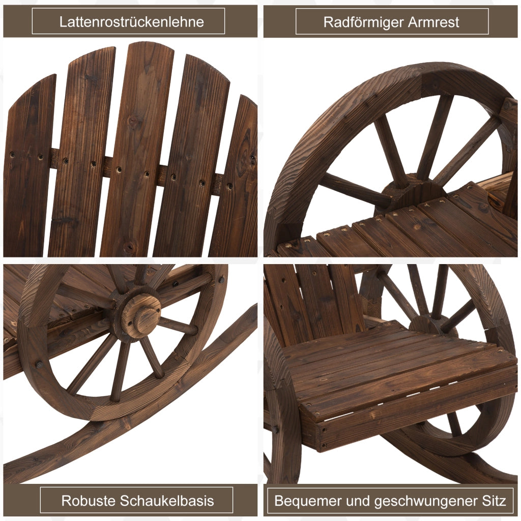 Sedia a dondolo; design rustico; legno massiccio sigillato; impermeabile 68 cm x 88 cm x 92 cm